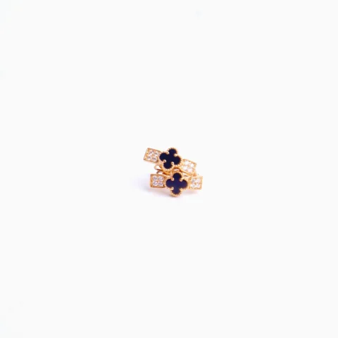 Golden Clover Black Enamel Diamond Earrings